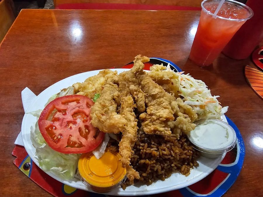 Fresh fried fish platter at Oh Andros